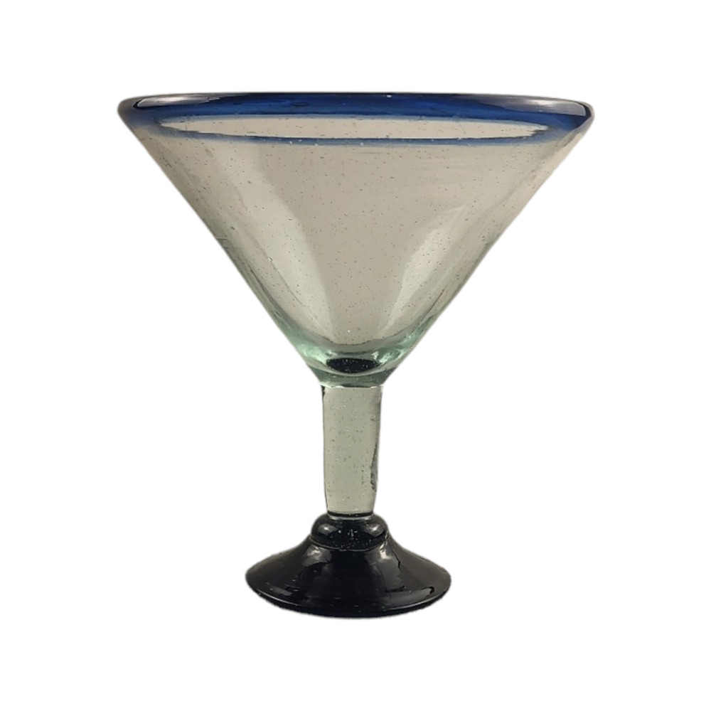 Jumbo Mexican Hand-Blown Art Glass Cobalt Blue Rim & Foot Margarita Glass